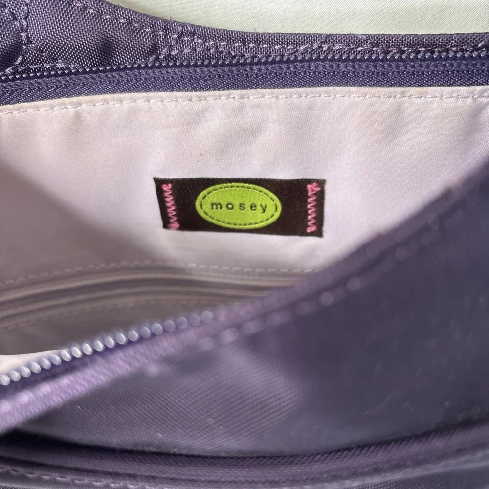 Mosey Messenger Crossbody Bag Purse Leather Accents‎ Magnetic Zip Close Purple